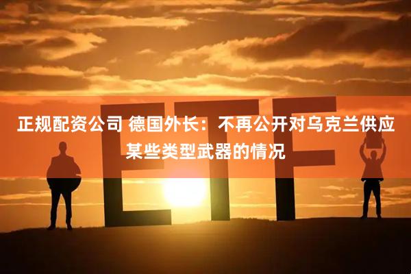 正规配资公司 德国外长：不再公开对乌克兰供应某些类型武器的情况