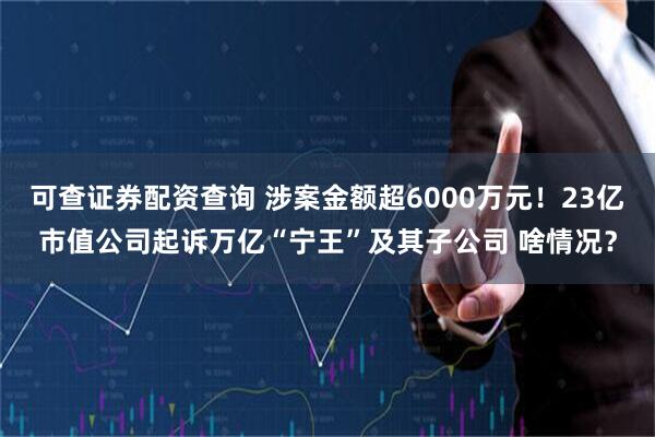可查证券配资查询 涉案金额超6000万元！23亿市值公司起诉万亿“宁王”及其子公司 啥情况？
